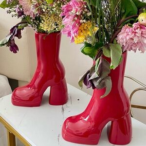 Red Boot-Shaped Vases Set of 2